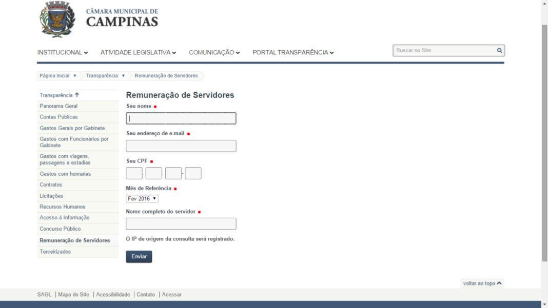 Portal da transparência da Câmara apresenta dificuldade de acesso