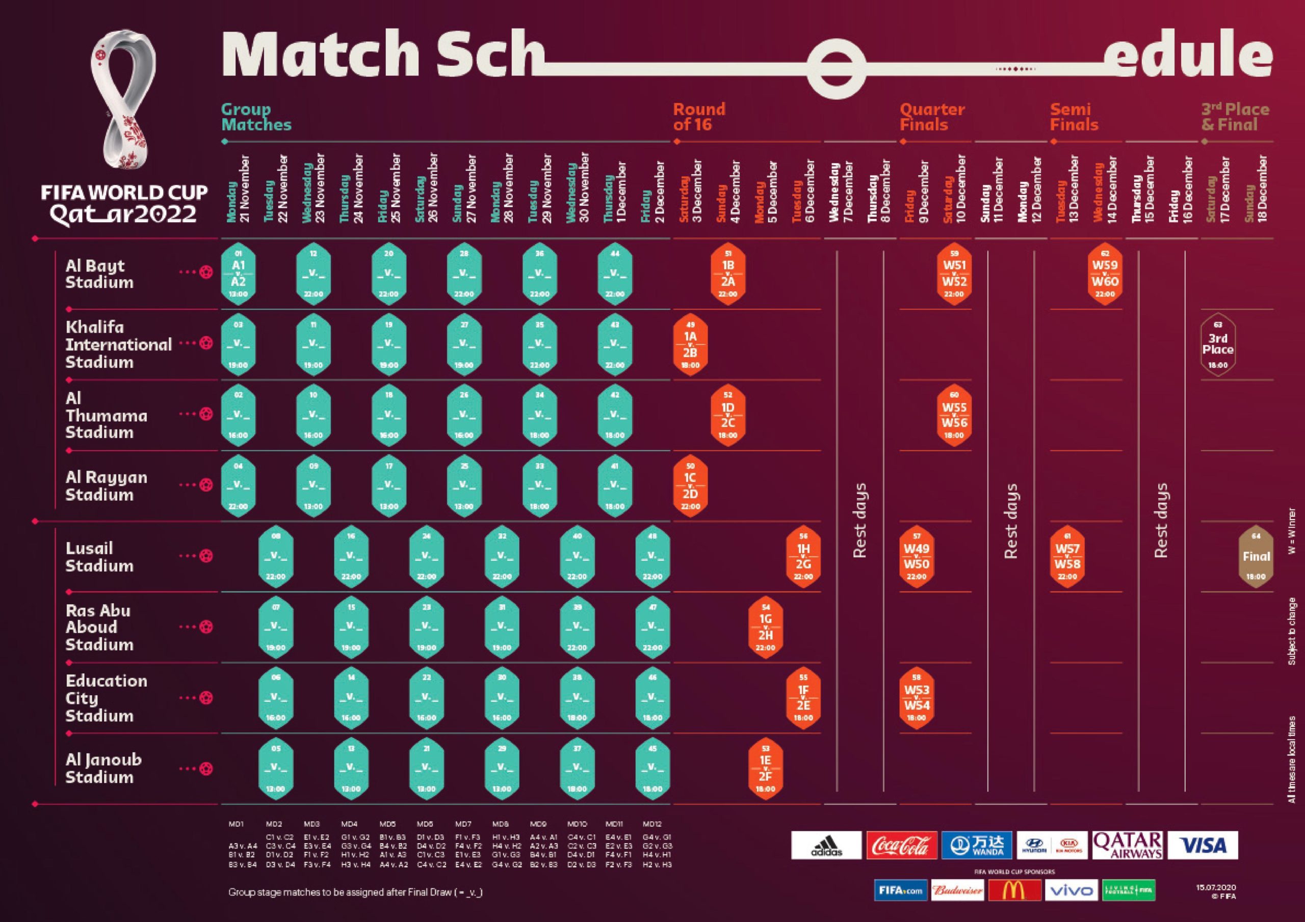 Calendário completo do Mundial 2022 no Qatar