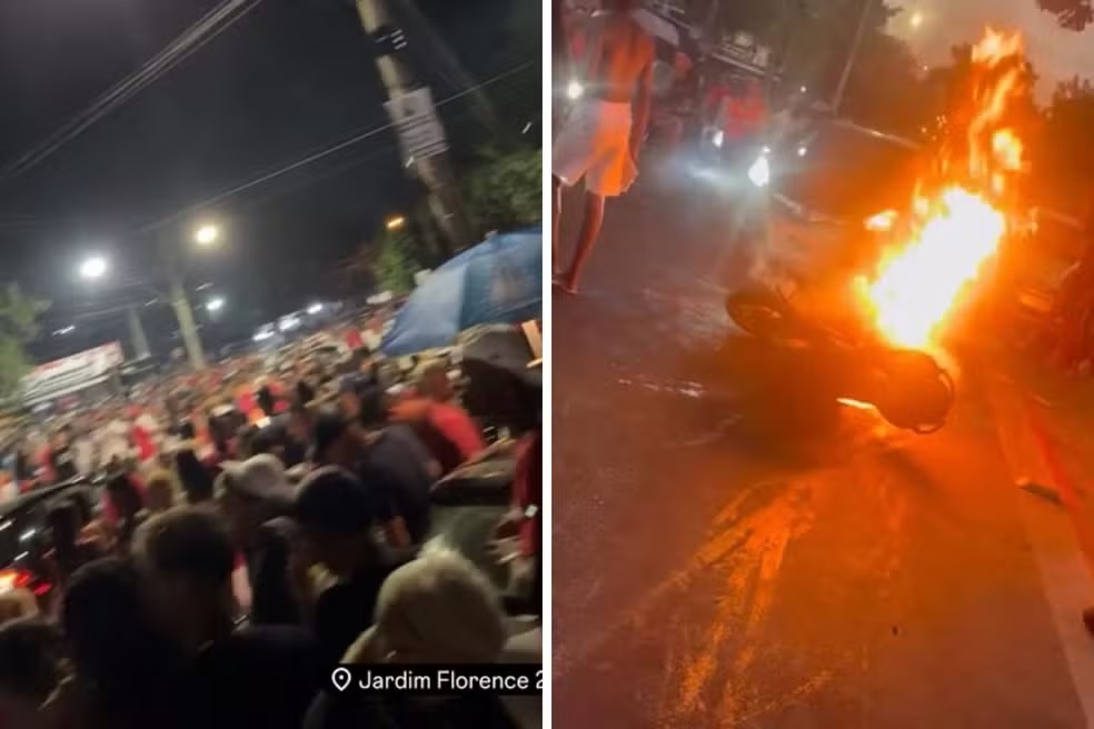 Tumulto no Jardim Florence registra ataque contra  GM, acidente e motos queimadas