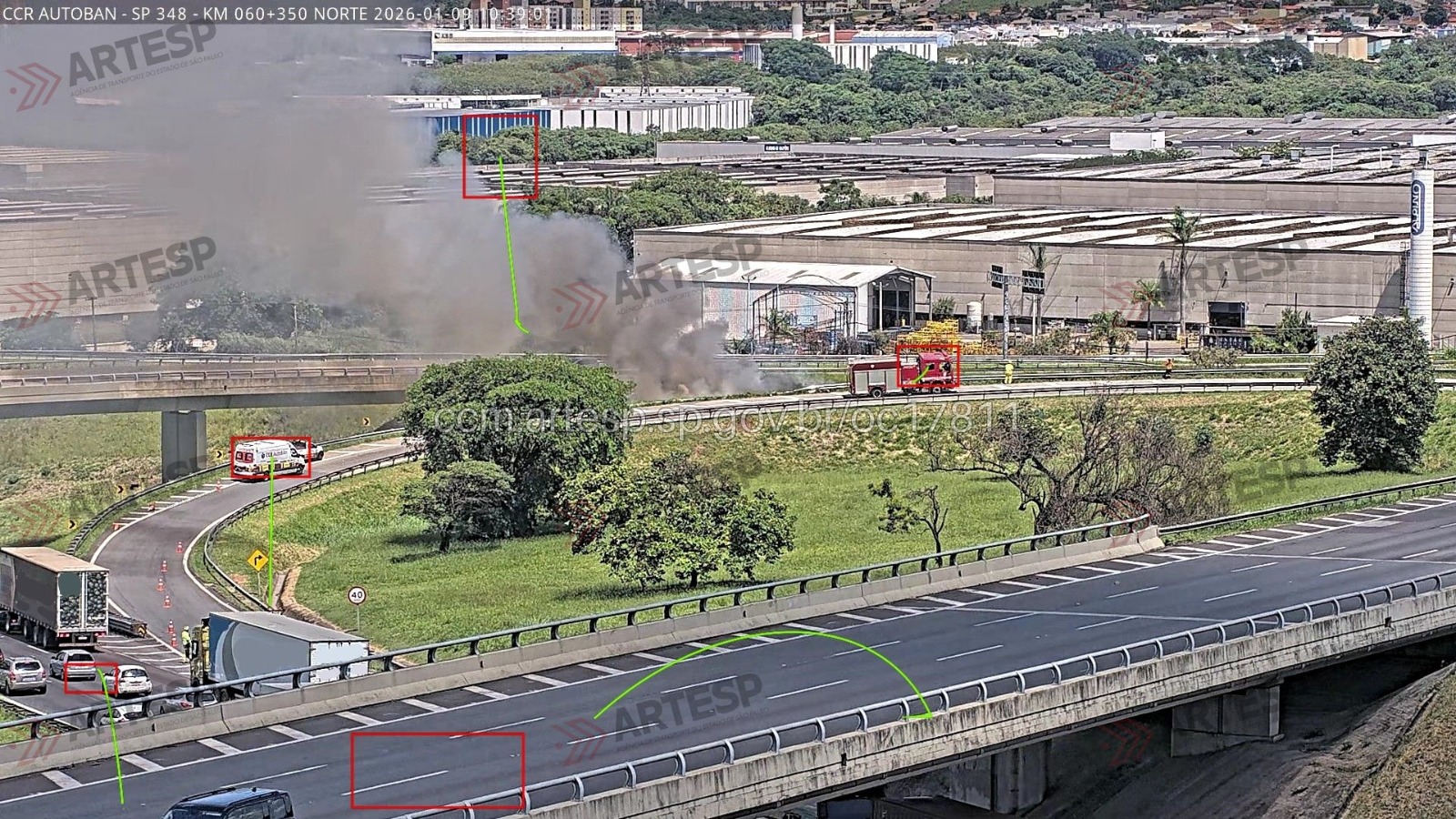 Caminhão tomba e bloqueia alça de acesso para a Rod. dos Bandeirantes em Jundiaí 